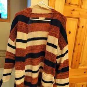 Cozy Striped Sweater - Brown, Cream, and Black